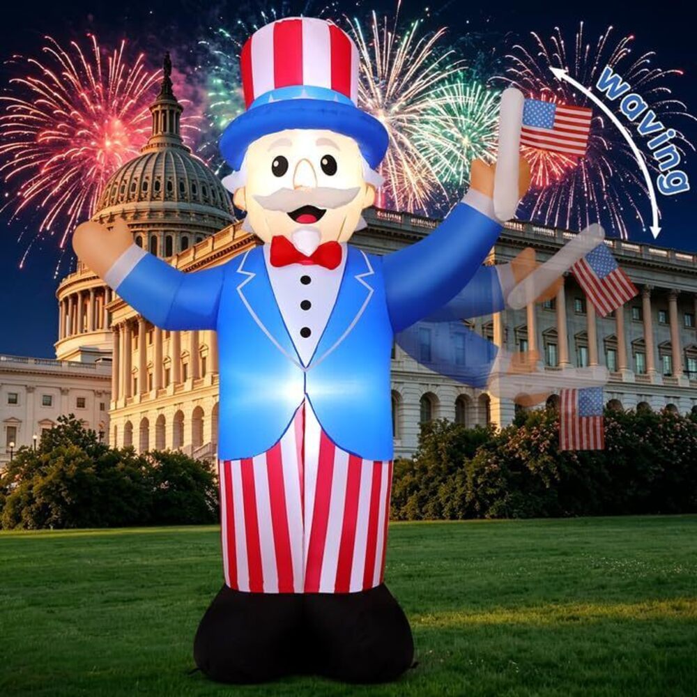 7.2 FT 4th of July Patriotic Inflatable Decorations, Uncle Sam Waving Flag